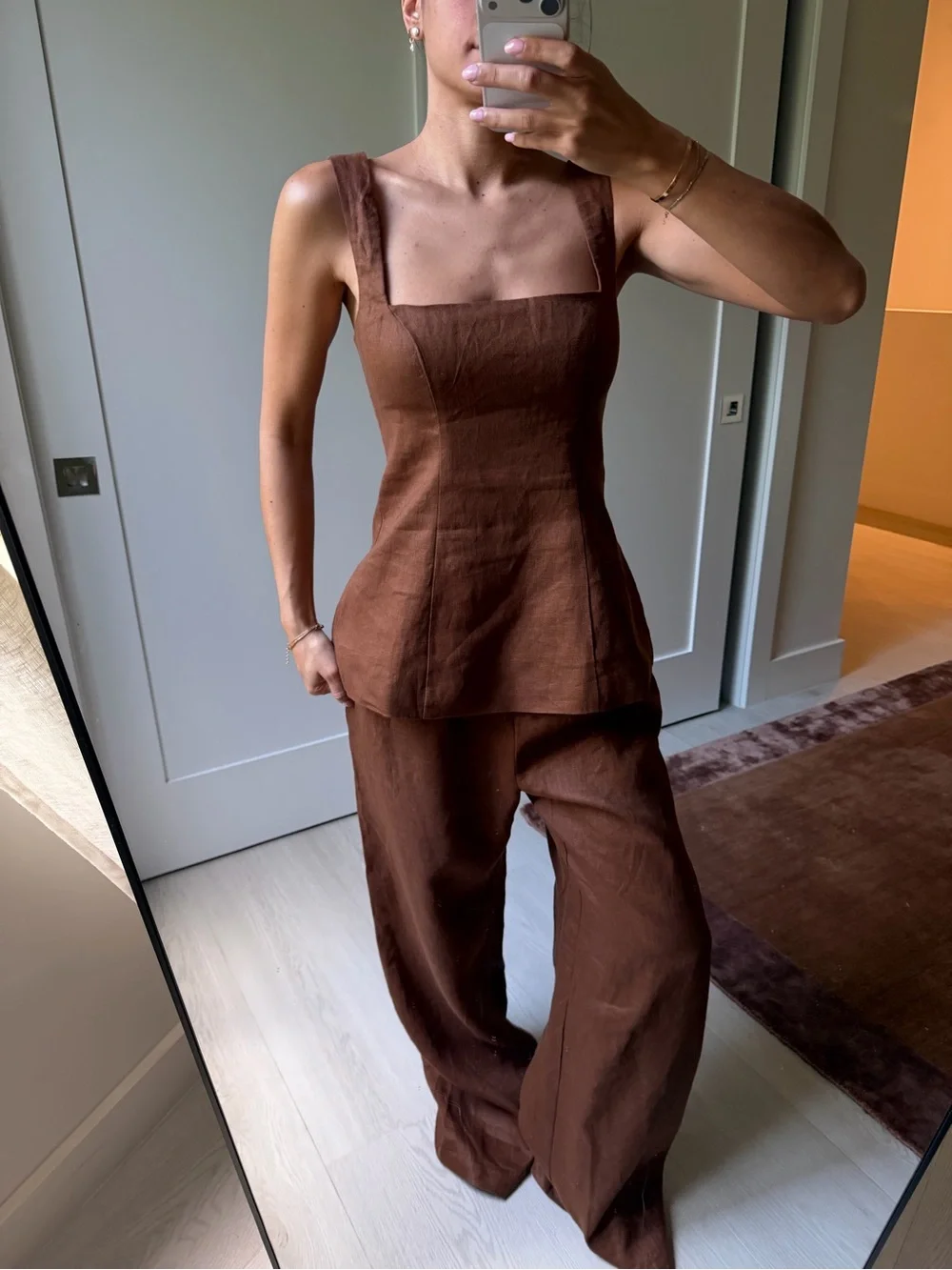 Brown Linen Blend Two-Piece Set - Picture 2 of 2